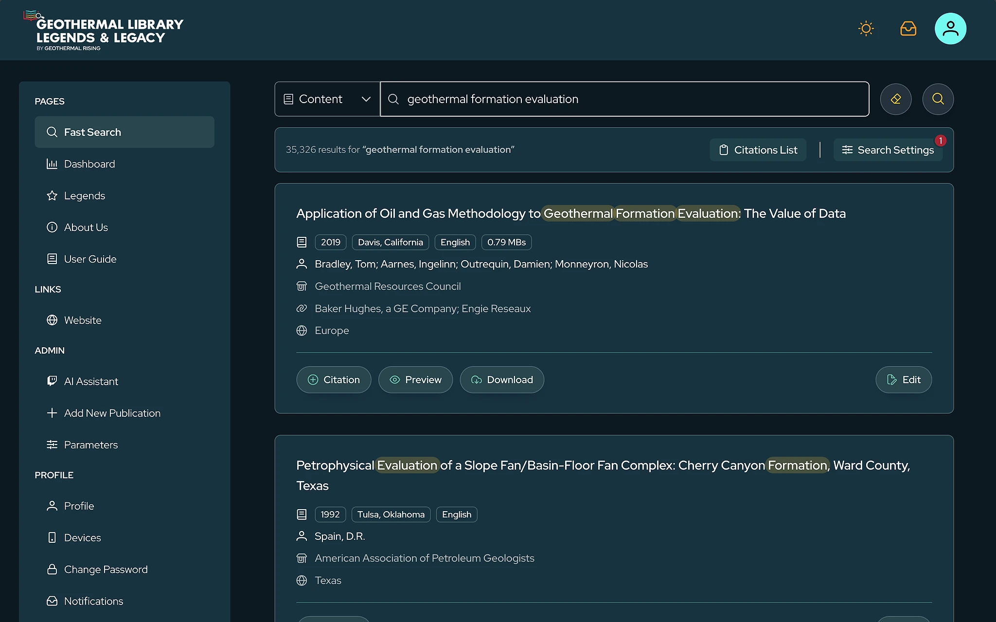 Geothermal Library full-text search results