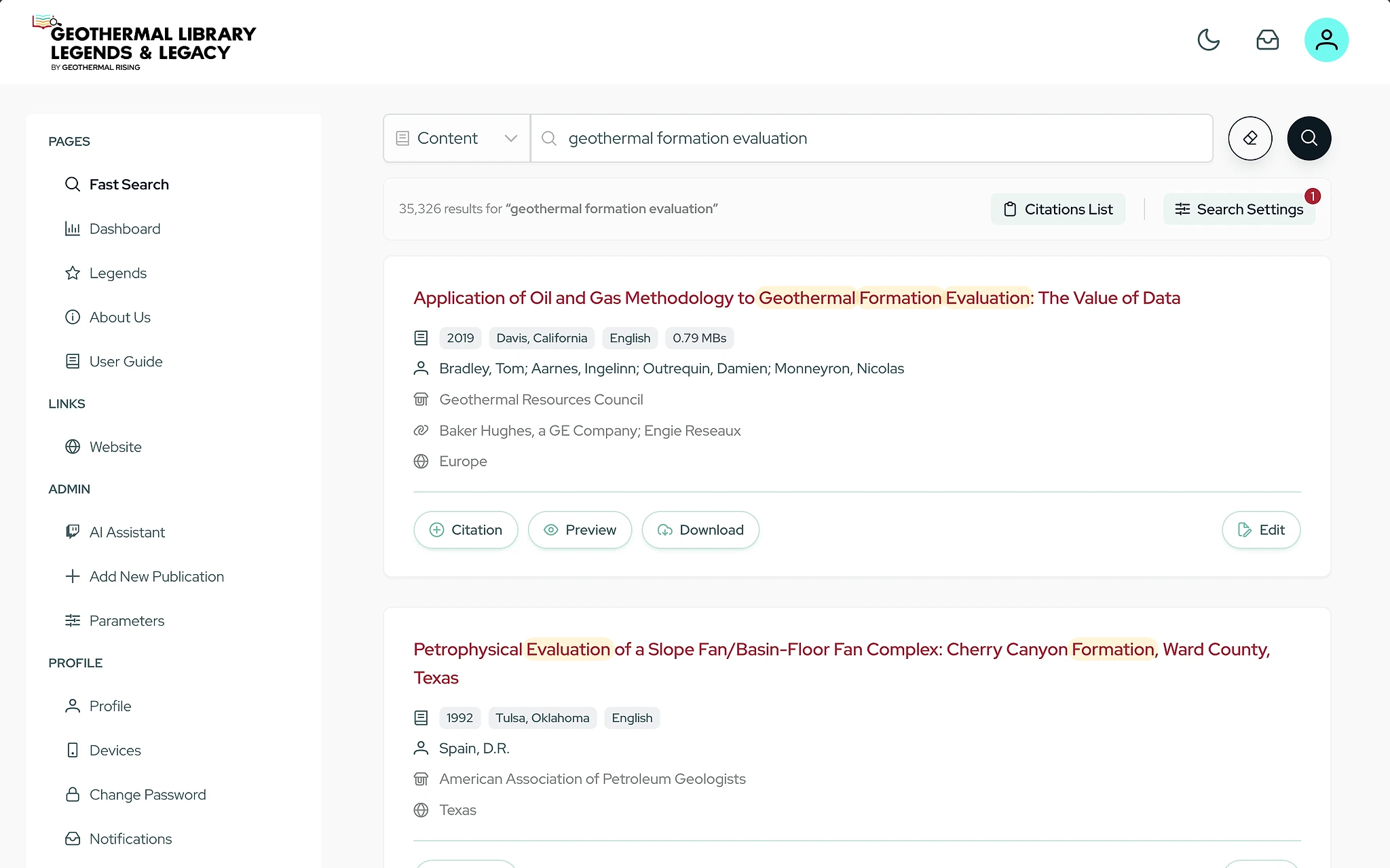 Geothermal Library full-text search results